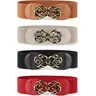 4PCS Elastic Vintage Wide Belts with Golden-Tone Leaf Buckle - Stylish Boho Dress Accessories,Perfect for Christmas, Thanksgiving, Teacher's Day,Graduation Season, Ladies Belts Suitable for teens