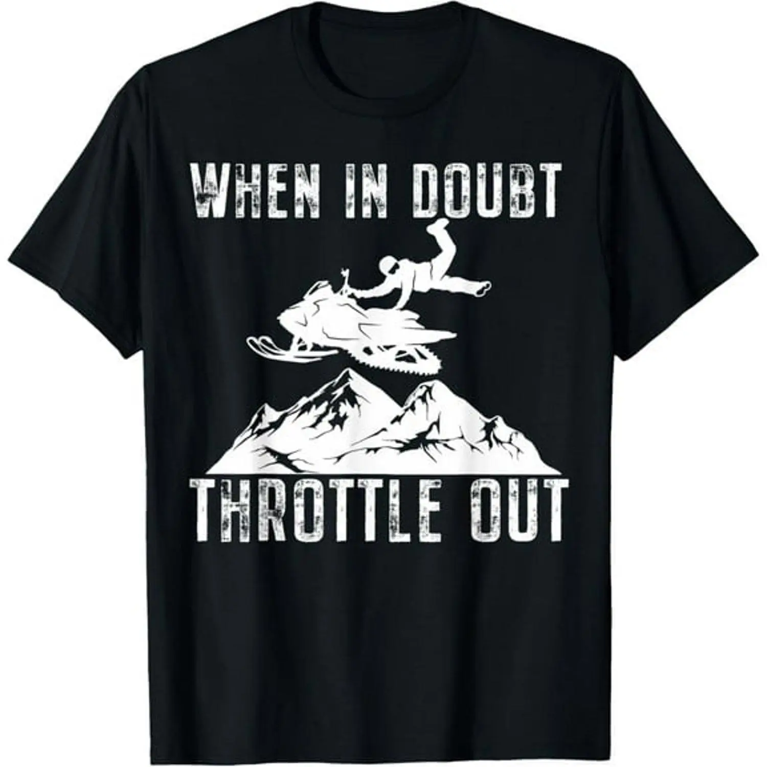 Men's Short-Sleeve T-Shirt, Snowmobile Sled Graphic Tee with "When In Doubt Throttle Out" Print, Casual Winter Sports Adventure Apparel
