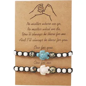 Bohemian Turquoise Turtle Bracelet  Adjustable  Woven Bracelet Natutal Stone Bead Elastic String Stretch Bracelet for Women Men Beach