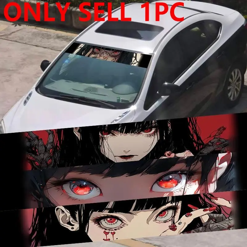 1PC Girl Stare-Kill JDM Car Sticker, Car Decals, Automotive Decals, Waterproof, Durable, Suitable for Cars, Trucks, SUVs, Creative Decoration for Front Windshields and Rear Bumpers, Compatible with Smooth Metallic Surfaces, Anime Sticker