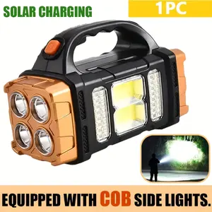 Solar Powered LED Flashlight - Rechargeable with Power Bank Function, Multi-Mode Super Bright Torch with COB Side Light for Camping, Emergencies, Hiking and Outdoor Use