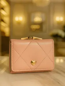 Mini Quilted Heart Wallet - Green PU Leather with Gold Heart Accent, Compact Size 4x3x1 inch, Durable & Lightweight, Perfect for Everyday Use or Gift
