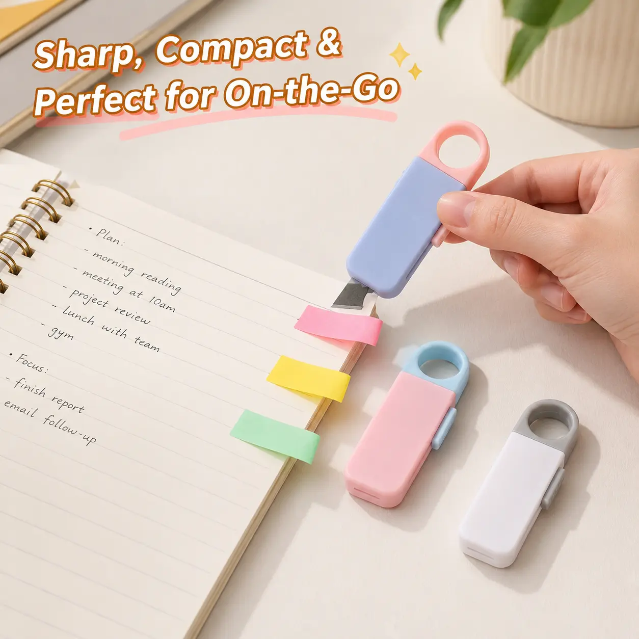 1 Piece Mini Retractable Utility Knife, Lightweight Candy Color Pocket Cutter with Key Ring for Office School Home Paper and Parcel Cutting