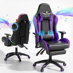 Mr IRONSTONE Gaming Chair with Speakers and Led Lights Ergonomic Massage Computer Gaming Chair with Broaden Cusion and Footrest High Back Video Game Chair for Adults Kids Boyfriend Father's Gift, Blue Black and Pink,dealsforyoudays