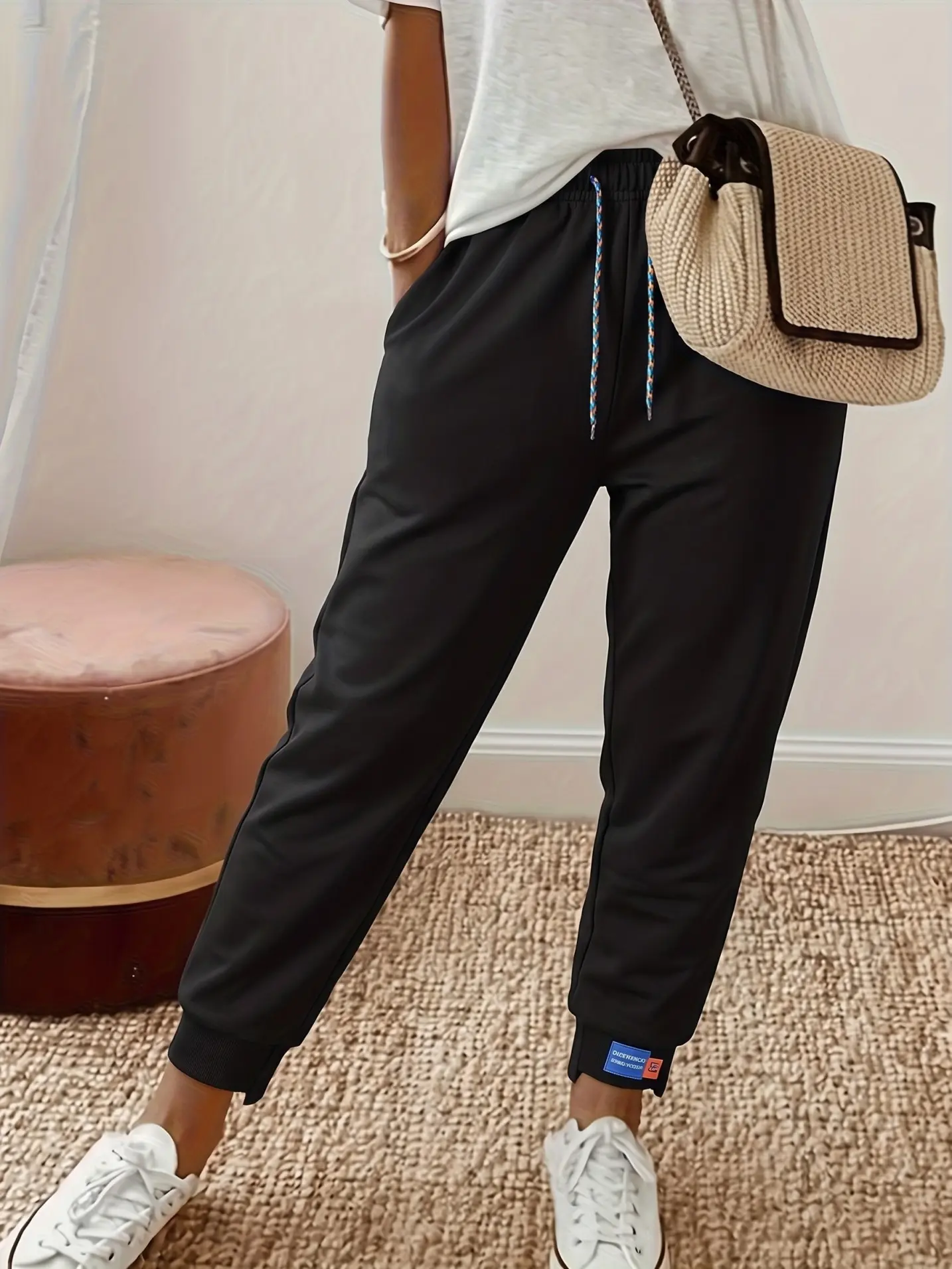 LIFE KEEPS MOVING Women’s solid-color jogger sweatpants, elastic drawstring waist, pockets — 3-pack, machine washable — an ideal choice for autumn/winter home wear