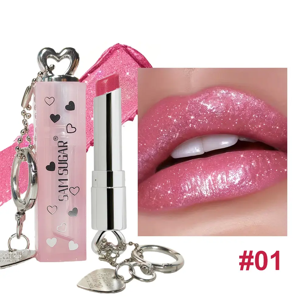 Cute heart-shaped lipstick set with glossy glitter lip gloss. Moisturizing formula nourishes lips, Hydrating. Flattering shades brighten skin tone, perfect for daily delicate lip makeup