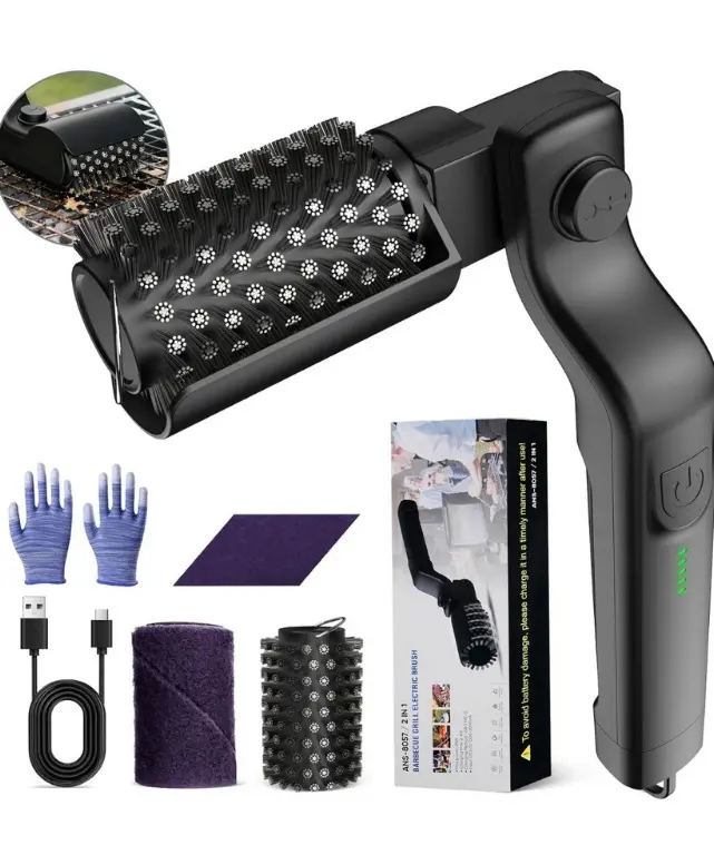 Upgraded Electric Grill Brush, Cordless Rechargeable Grill Cleaning Brush with Adjustable Angle, Stainless Steel Brush Head, 3-Speed Power, 120-Min Runtime,Barbecue Accessories,Barbecue Utensils, Waterproof Cleaner for BBQ Grates