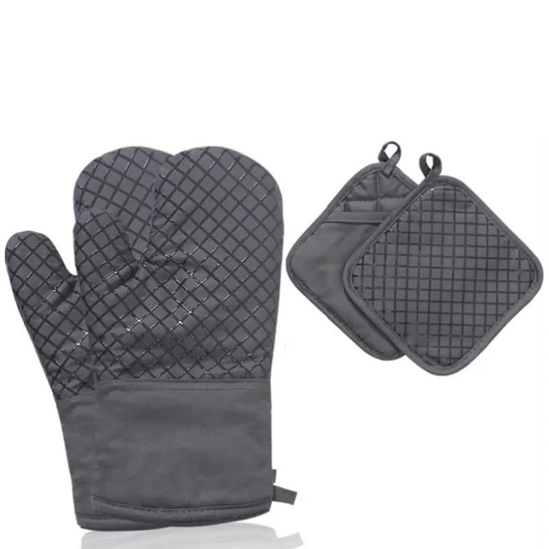 4 pcs set anti scald set, insulated gloves, insulated pads, filled with cotton inside, and covered with anti slip silicone outside, Baking and Barbecue Products Holder Bakeware