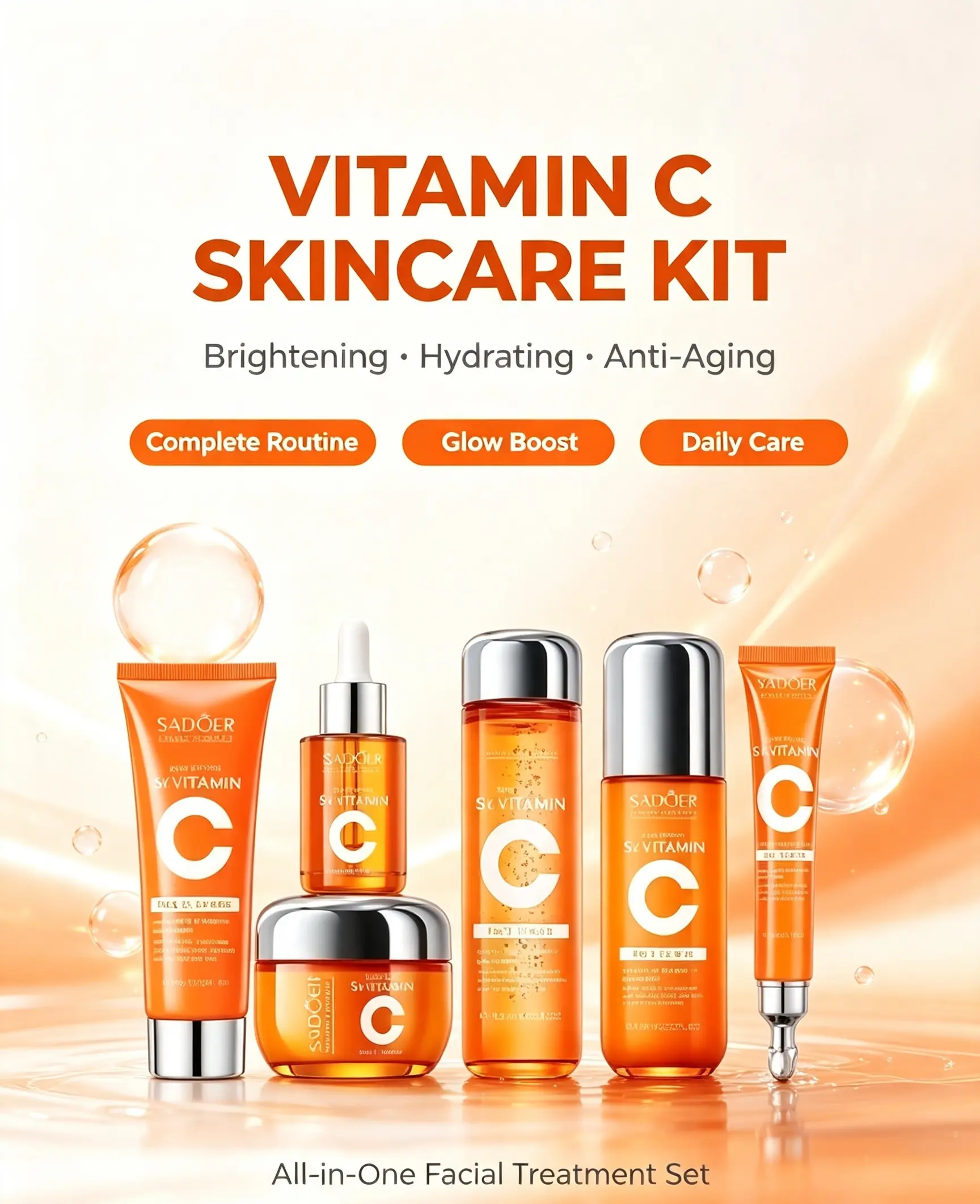 5X Vitamin C & Hyaluronic Acid Skincare Kit, Brightening Face Serums & Essences for Glowing, Moisturized Skin (Beauty & Personal Care)