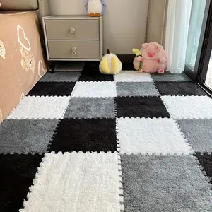 24pcs Carpet Squares Puzzle Floor Mat, Plush Interlocking Carpet Tiles, Anti Slip EVA Foam Jigsaw Floor Tiles, Build A Safe Area for Bedroom Playroom