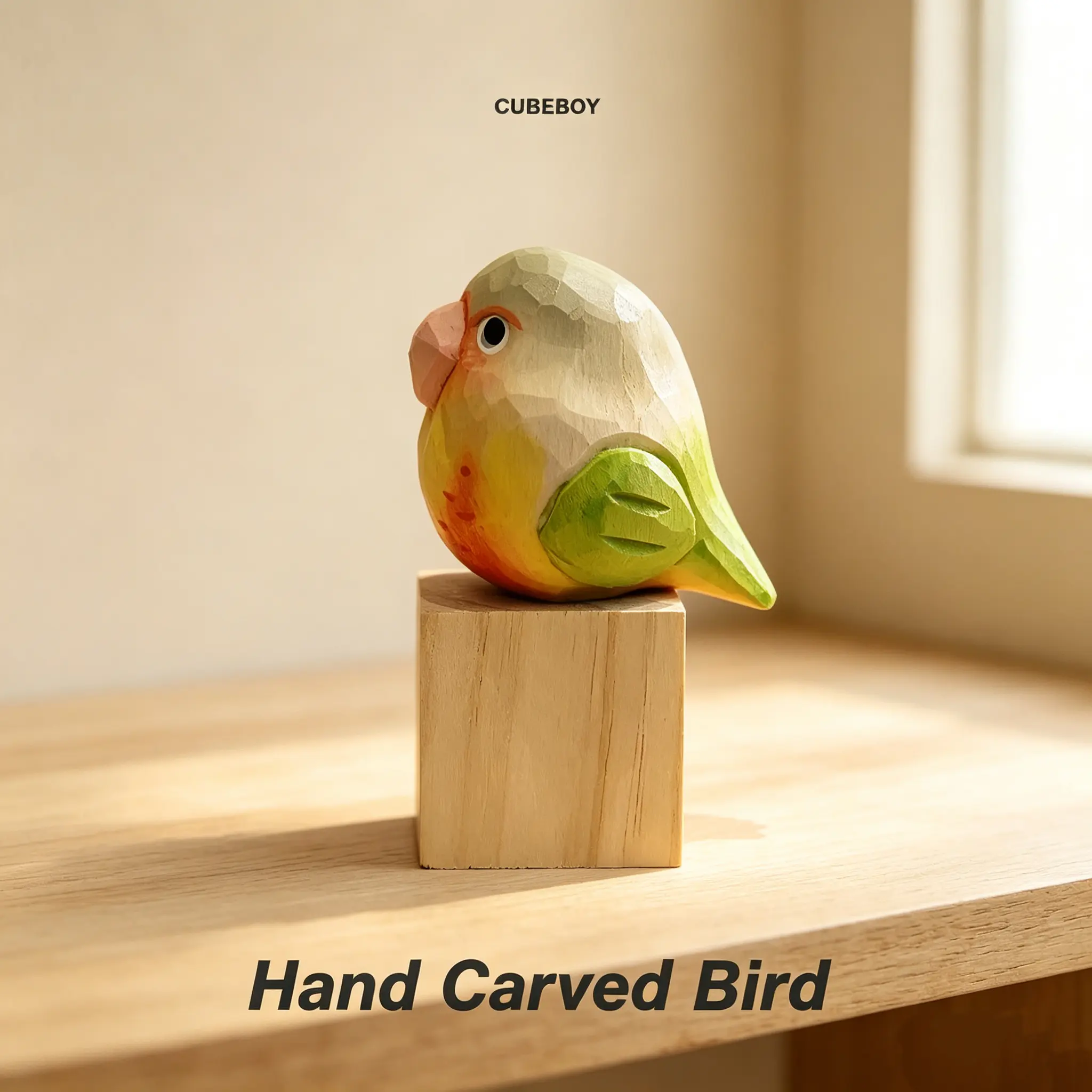 Handmade wooden parrot desktop ornament, healing style cute bird decoration, birthday gift for friends and girlfriends