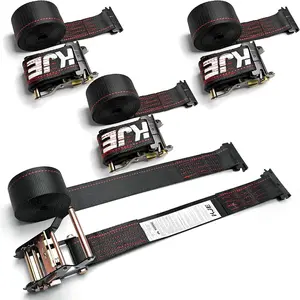 KJE E-Track Ratchet Straps, 4 Pack Black 2" x16' Cargo Tie-Downs, 4500LBS Strength, Standard E Track Fitting Ratcheting Strap for Cargo Vans, Trucks, Trailers