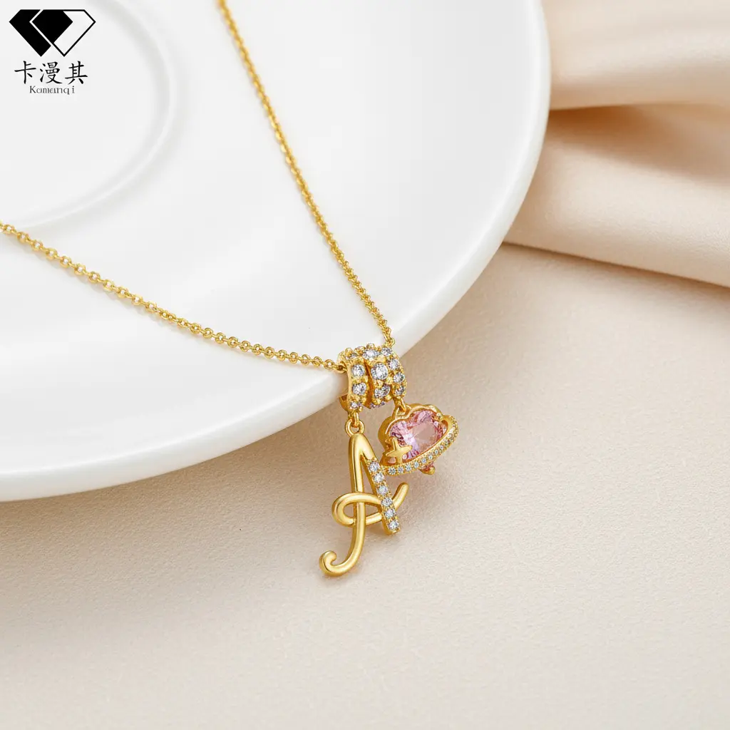 Kamanqi TK 26 English Letter Initial Pendant Necklace, Korean Look, Sweet Girl Light Luxury High-End Fashion Accessory with Copper Chain, S, B