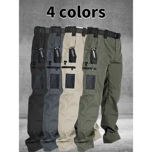 Men's solid color zipper tactical work pants, with anti-scratch and wear-resistant regular fit, featuring sports pockets. Available in multiple colors. Suitable for men engaged in outdoor durable training. Applicable for spring and summer seasons. Please