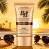 BB cream colored moisturizing cream, SPF 50, Moisturizing formula facial sunscreen, suitable for all skin types, oil-free, light colored Makeup Hydrate Moisturizer Moisture Hydrating Cosmetic Hydrating
