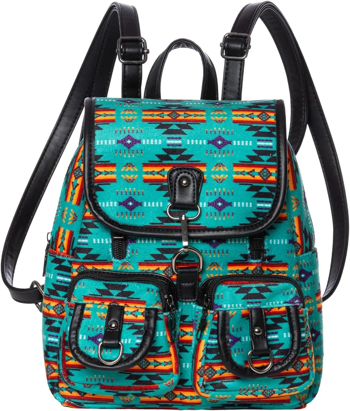 Nu Trendz Women's Aztec Pattern Light Casual Mini Backpack - Adjustable PU Leather Strap, Breathable High-Quality Cotton, 1 Inner Zipper Pocket, 2 Outer Zipper Small Pockets, Back to School Daypack Purse for Daily Use