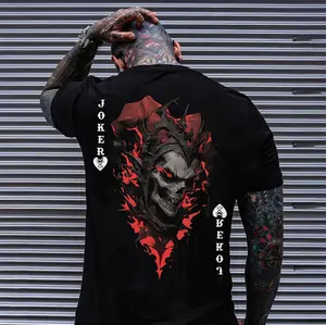POKER JOKER Evil Skull Print Men's T-Shirt, Top Menswear, Cotton Tee Shirt Casual Streetwear