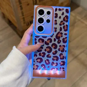 Luxury Leopard Print LED Protective Phone Case Cover, Voice Control Lighting Design, Compatible with Galaxy S26 Ultra, S25 Ultra, S24 Ultra, A35-A56