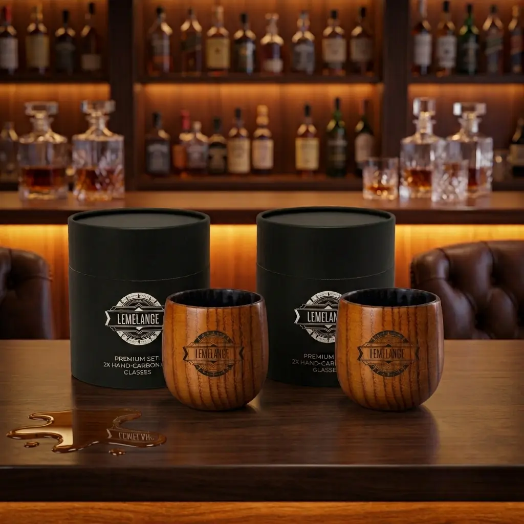 Wooden Whiskey & Bourbon Drinking Glass Tumbler Cup Set, Charred or Uncharred Old Fashioned Glass, Perfect Gift for Men, Traditional Drinkware, Perfect Father's Day Gift, Gift for Dad, Father's Day