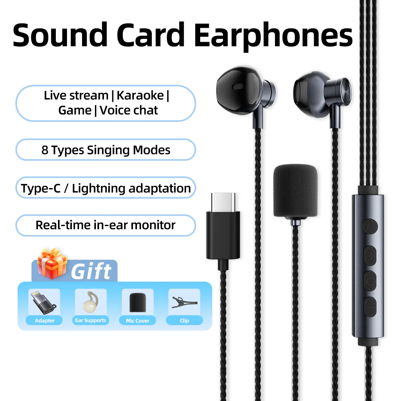 Noise-Canceling Karaoke Headphones Supports karaoke, live streaming, recording, gaming, singing, and chatting In-ear monitoring with 8 karaoke effects Comes with a professional sound card and practical accessories，free Lightning adapter. summervibes summe
