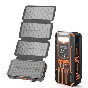 【Summer Vibes】SOARAISE 48000mAh Solar Charger Power Bank, Wireless Portable Charger with 4 Built-in Cables & 7 Outputs,15W Fast Charging Portable Power Bank with USB C, Battery Pack with Flashlight for All Mobile Devices