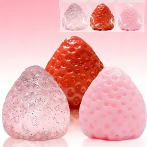3Pcs Big Taba Squishies Strawberry, Cute Squeeze Stress Toys, Clear Fidget Toys for Kids Teens Valentines Gift