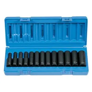 212 MAIN 3/8" Drive Alloy Steel High-Torque 13-Piece 12-Point Deep Metric Socket Set, for Home Improvement & Electrical Equipment Maintenance