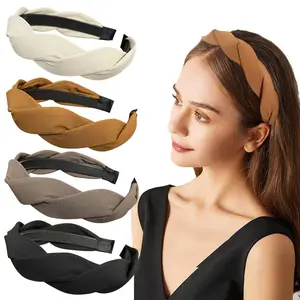 Set of 4 Fashion Solid Headbands for Women Girls 1.2inch Wide Braided Headband Fabric Hairbands with Tooth Non Slip Hairhoop Accesorries
