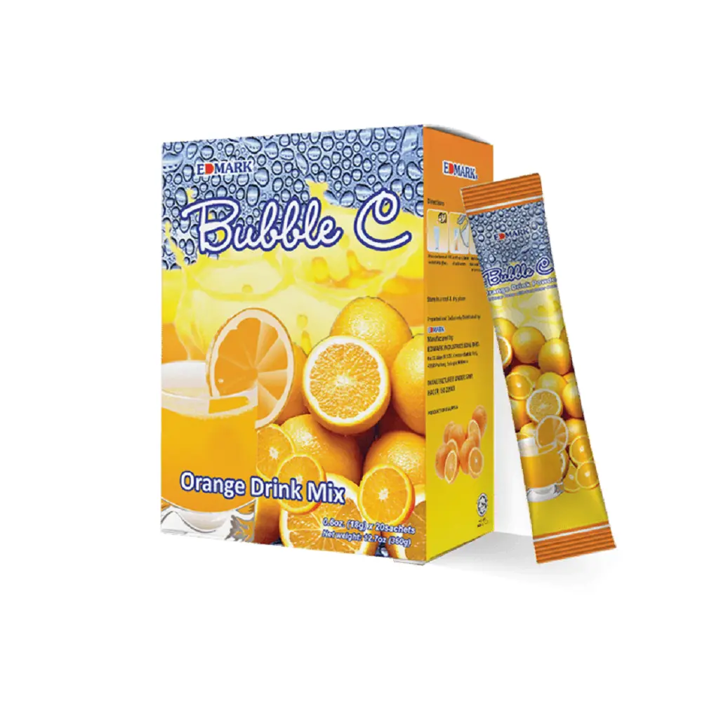 EDMARK Bubble C Instant Orange Drink - Natural Vitamin C & Calcium Boost - Refreshing Energy with The Equivalent of 3 Oranges per Glass - Beverage for Daily Immune Support