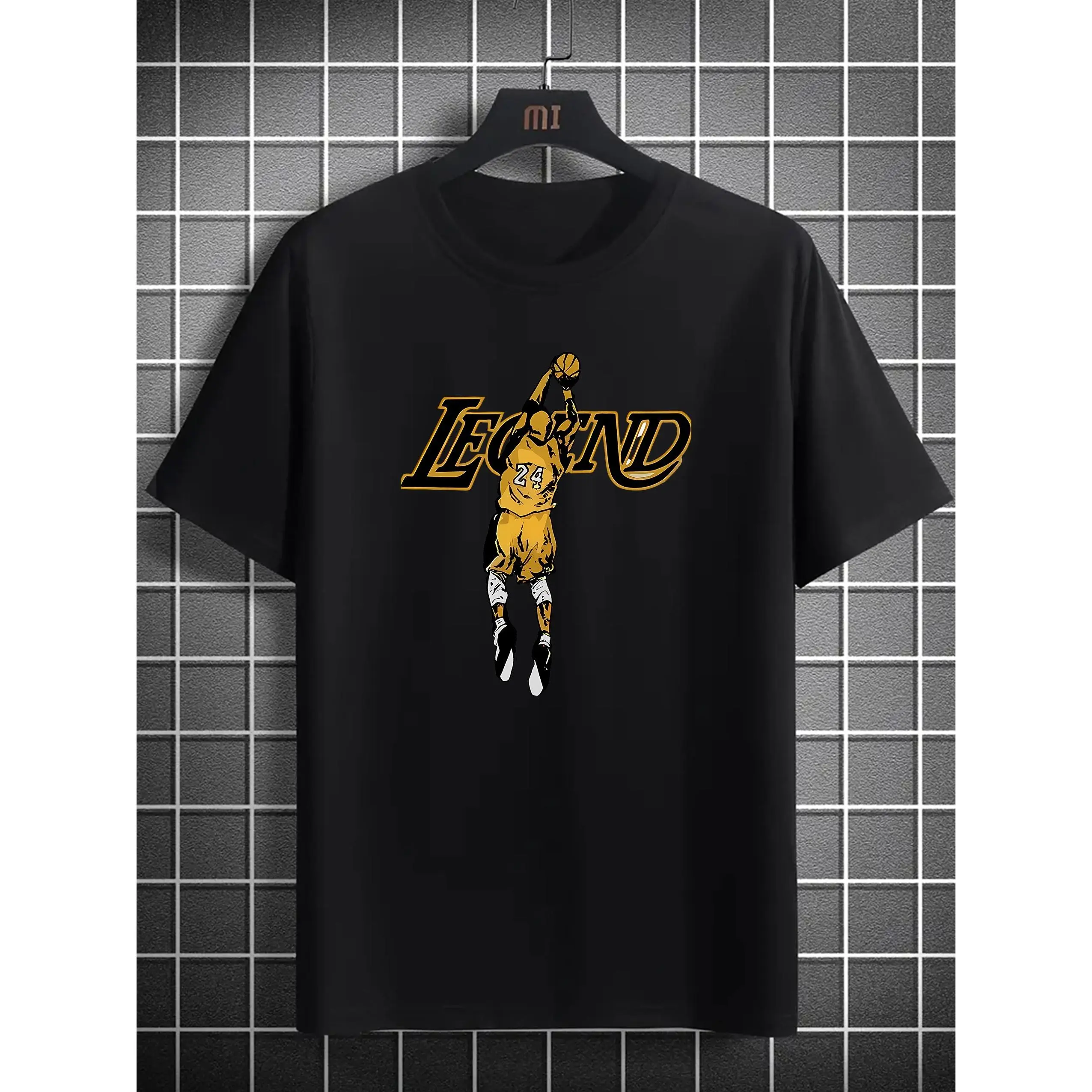 Men's Round Neck Short-Sleeve T-Shirt with Letter-Portrait Print - Casual Comfortable Menswear Summer Top for Vacation, Camping, Watch Party, No, Casual Fit, Shortsleeve