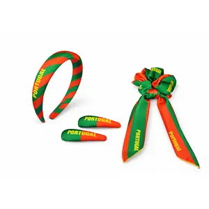 2026  Viral Portugal Women’s Hair Set - Soft Padded Headband, No-Tug Scrunchie & Secure Hair Clips, All-Day Comfy Game Day Accessories for Female Soccer Fans, Perfect for Tailgates & Watch Parties