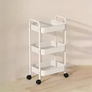 Multifunctional 3-Tier Metal Rolling Cart with Lockable Casters – Space-Saving Utility Organizer for Home, Office & Beauty Essentials