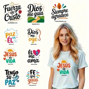 9 Spanish Bible Verse Iron-On Stickers - Christian Faith Bible Verses with Pinyin Pronunciation, Heat Resistant Vinyl Stickers for T-Shirts, Hoodies, Fabric Crafts, Faith Theme Design, Vibrant Patterns, Easy to Apply.