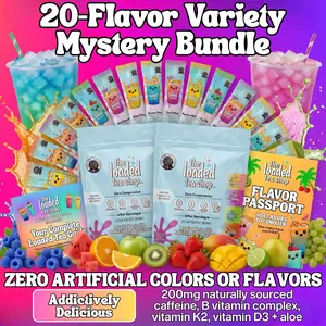 The Loaded Tea Shop - 20-Flavor Mystery Variety Bundle, 1 Packet Makes 32 oz of Loaded Tea, Zero Sugar, Zero Carbs, Zero Calories, Zero Artificial Colors & Flavors, B-Complex, Vitamins D3 & K2, Aloe, 200mg Natural Caffeine, Functional Energy Tea Packs