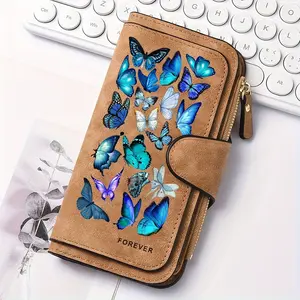 1pc Colored butterfly pattern women's long wallet, multi-functional Stylish Wallet, portable snap coin purse, birthday gift and daily commuting essential, perfect holiday gift, suitable for outdoor, travel and family use, Exquisite Wallet, 2.27CYJ-14