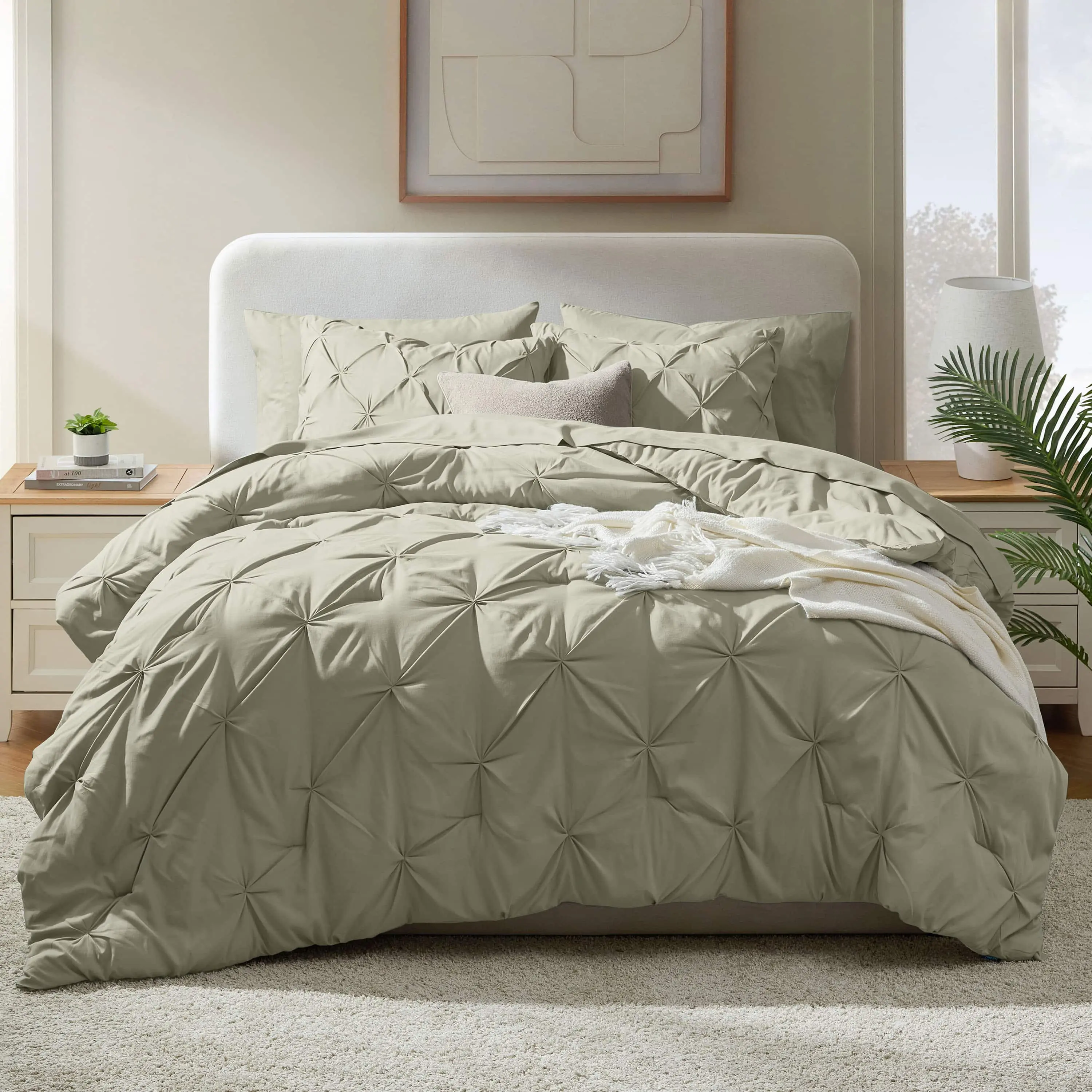 Nestl 9 Piece Luxury Soft Pintuck Comforter Set with Down Alternative Pillow – Pinch Pleated Bed in a Bag Complete Bedding Set with Sheets, Comforter, Duvet Cover, Set of 2 Pillows, Pillowcases and Shams