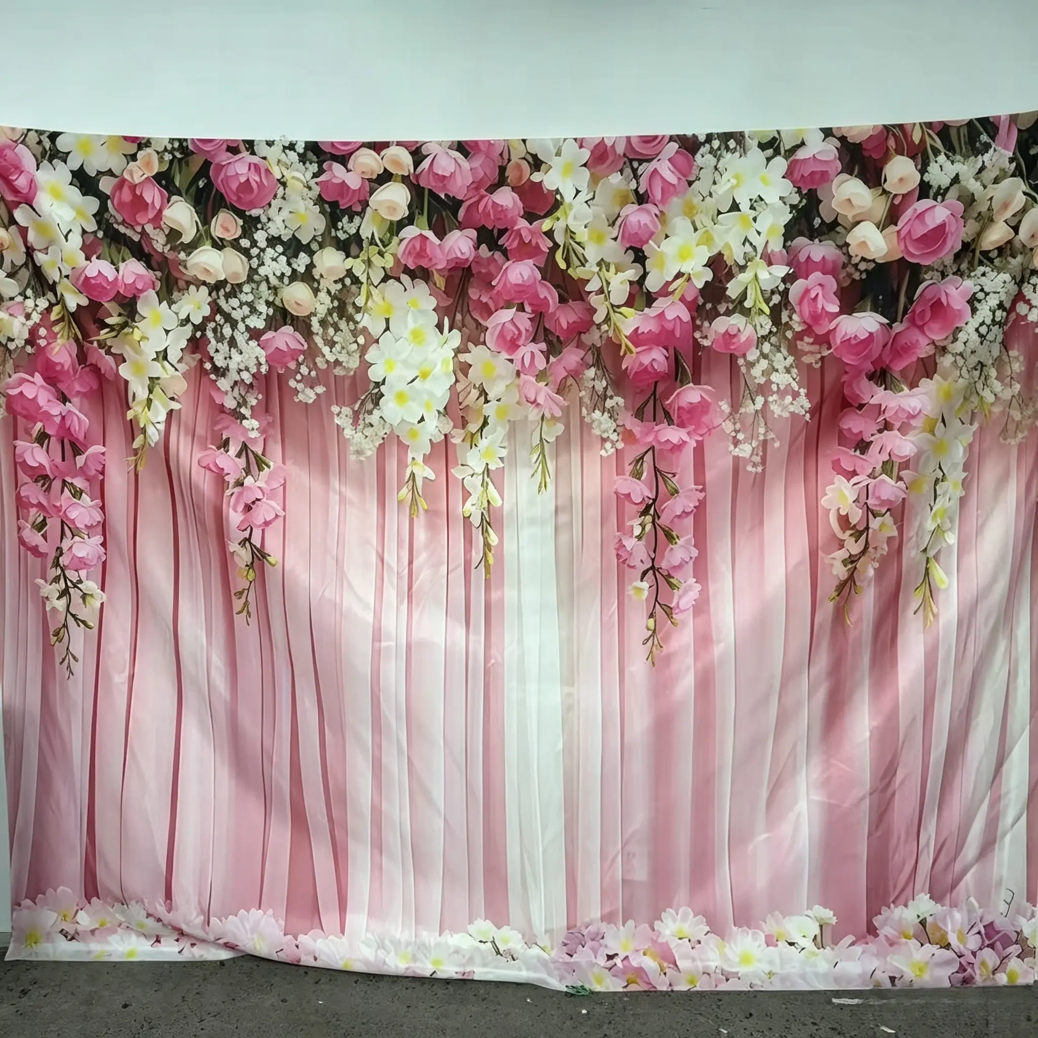 Flower Pattern Curtain Background, Polyester Backdrop Curtain, 1 Count Romantic Floral Backdrop, Wall Decoration, Photography Background, Indoor and Outdoor Decoration, Wedding