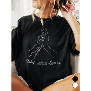 Custom Pet Memorial Shirt, Personalized Dog Mom Shirt, Paw and Hand Art Tee, Pet Remembrance Gift, Dog Memorial Gift, Dog Owner Matching, 100% Cotton, Valentine's Day Gifts for Girlfriend