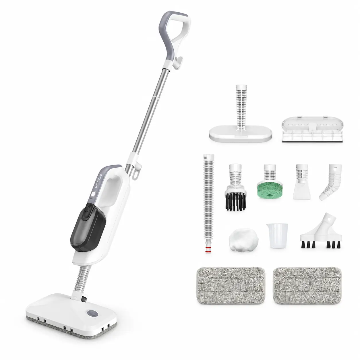 BOJUK D7 Steam Mop for Sealed Hard Floors, Corded Steam Cleaner with 3 Steam Levels, 470ml Removable Tank, About 30s Heat-Up, 16.4ft Cord and Attachments for Tile, Grout and Glass