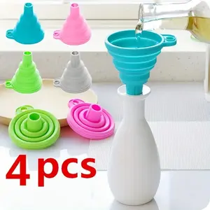 4 Piece Funnel Set, Mini Silicone Foldable Funnel, Kitchen Tool Accessories, Essential for Apartments & Dorms, College Prep