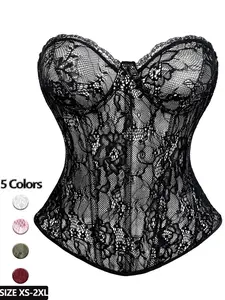 Women's Lace Corset Top, Floral Pattern, Casual Style, Chic, Adjustable Tie Back Design, Available in Multiple Colors, Perfect for Parties, Underwear
