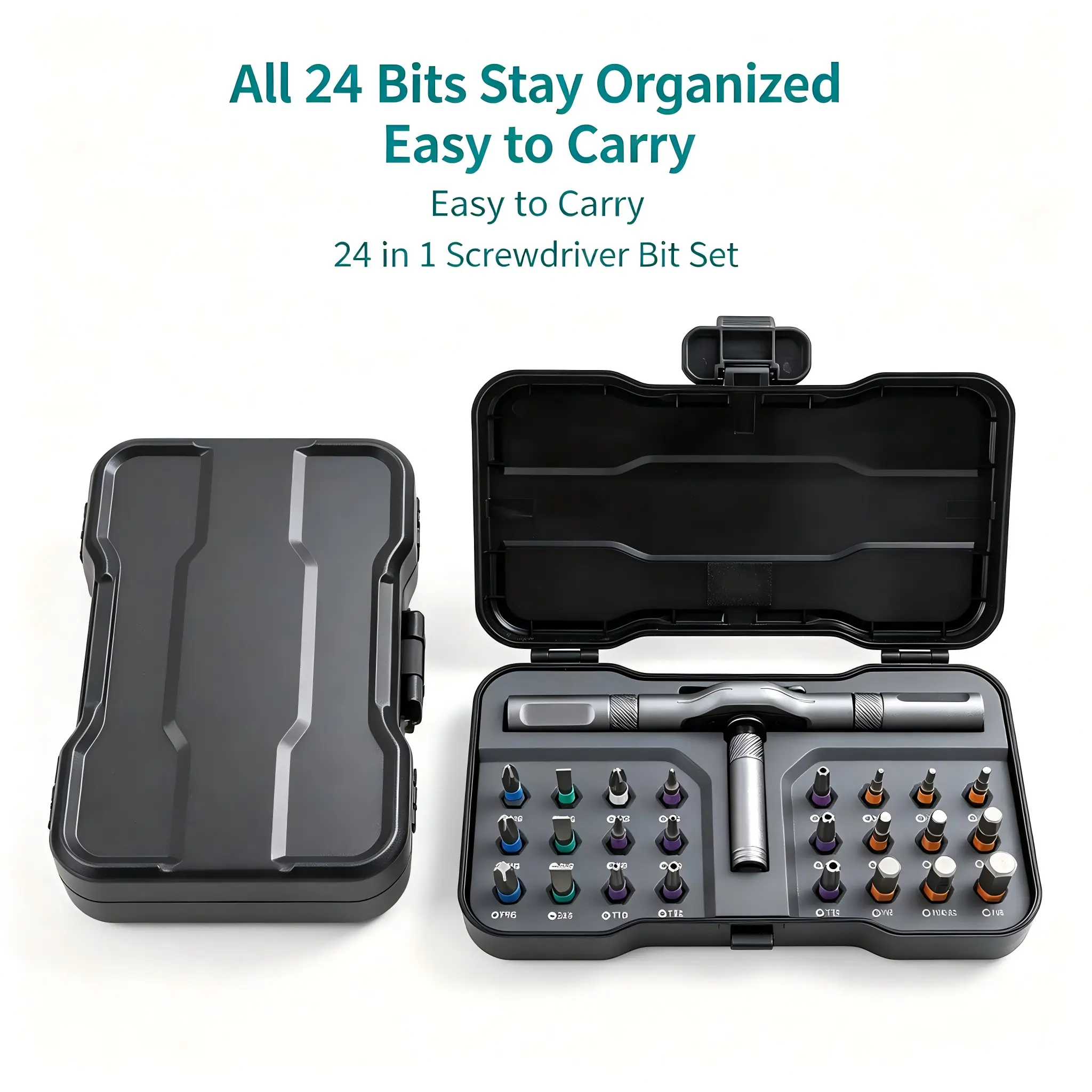24-in-1 Ratchet Screwdriver Set - T-Handle Precision Multi-Bit Tools and Gadgets Kit with Hard Storage Case for Motorcycle, Electronics Repair, 1 Pack or 2 Pack