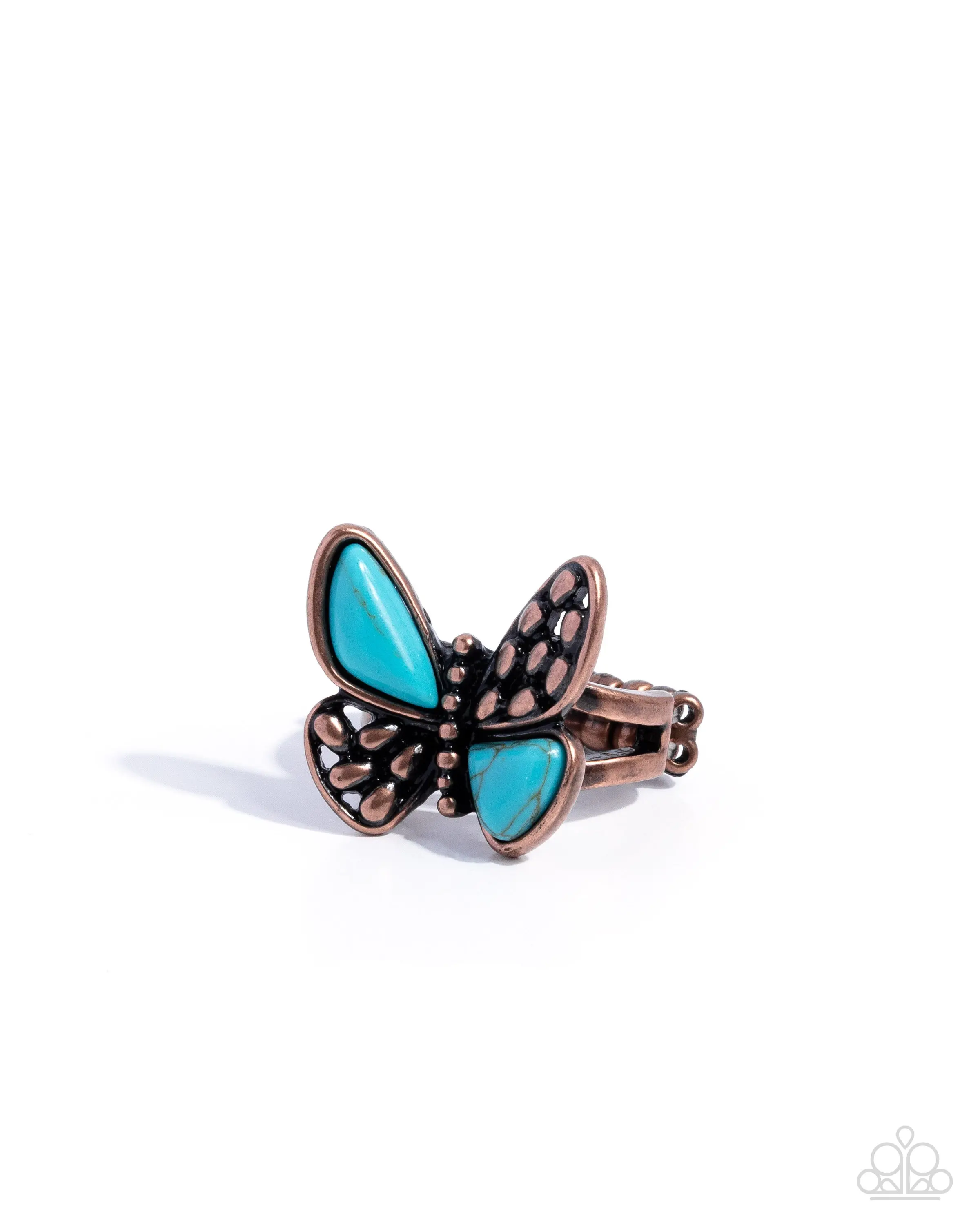 Blinding Butterfly - Copper Turquoise Stone Ring - Paparazzi