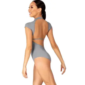 Baltogs mock neck short sleeve leotard tank charcoal gray color dance dancewear adult XS Fluffy Three-Layer