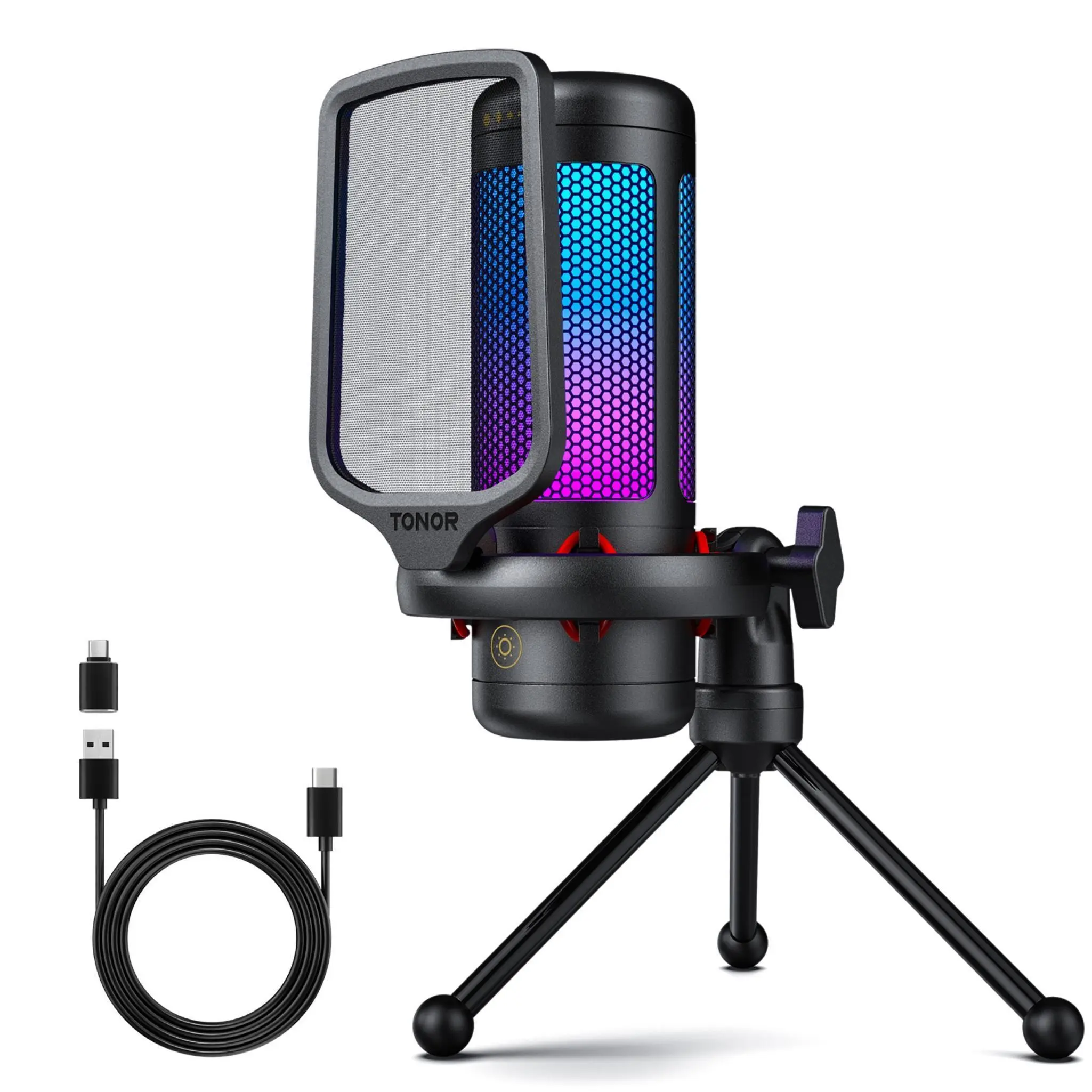 TONOR TC310 USB Microphone Set with Type-C Adapter – RGB, Pop Filter & Shock Mount for PC/PS4/PS5/Mac/Switch