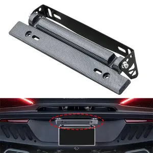 Us Standard Car License Plate Frame Water Transfer Flip Design, Adjustable Carbon Fiber Texture, Auto Modification Accessory