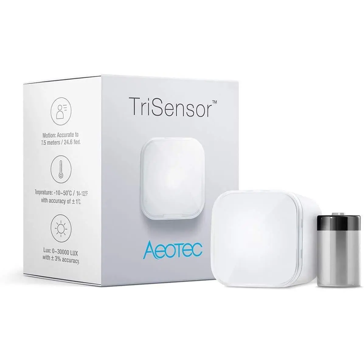 Aeotec ZWA005 TriSensor - Z-Wave Plus Indoor Smart Motion Sensor, 5m Detection Field of View, Detects Motion in Dark, Adjusts Heating/Cooling, Automatically Brightens Lighting, 50g Invisible Design, Z-Wave Compatible, Home Shelf Integration Ready, Wall Mo