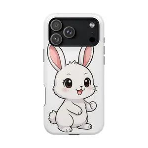 Cute Bunny Phone Case – Adorable White Rabbit Cartoon Design, Cute Phone Case, Gift for Women, Mom, Sister, Friend, Him/ Her, Birthday - iP Xr, 11, 12, 13, 14, 15, 16, 17, S21, 22, 23, 24, 25 - Tough Case, MagSafe, Phone Case