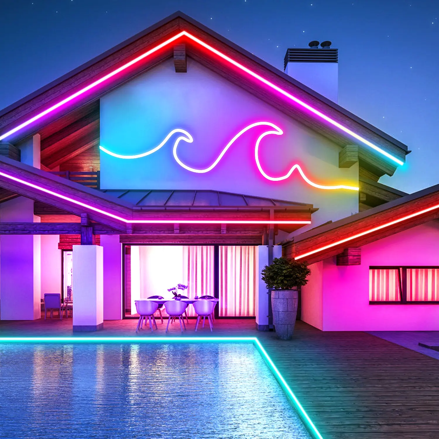 RGB Neon Rope Lights with App Remote & Music Sync, IP65 Waterproof Flexible DIY LED Strip Lights, 16M Colors for Bedroom, Gaming Room, Outdoor Decor