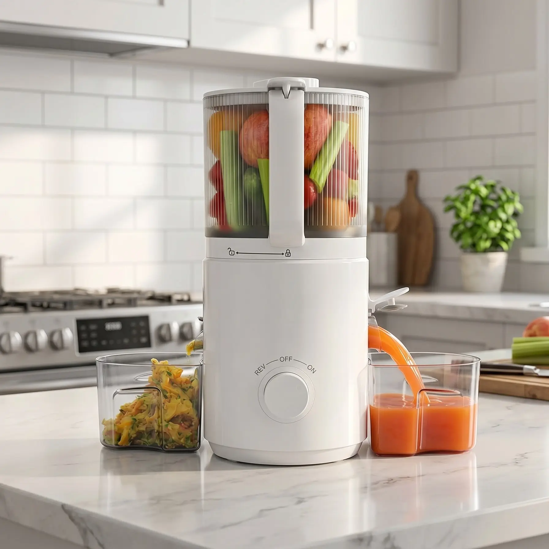Multifunctional Masticating Juicer Machine - 7-in Wide Feed Chute Cold Press Juicer, 120oz Large Capacity, Almond Milk & Sorbet Maker, Food Grade, Dishwasher-Safe, Whole Fruit & Vegetable Juicing, Easy to Clean, SummerVibes, Almonds Milk Maker